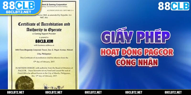 88CLB được cấp giấy chứng nhận PAGCOR